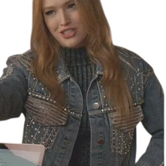 Alice + Olivia Embellished Denim Jean Jacket Crystals & Chains RARE Size M - Picture 8 of 15